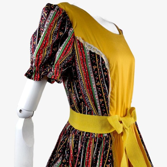 Vintage 1960s Folk Dress Square Dance Western M/L - Picture 5 of 14